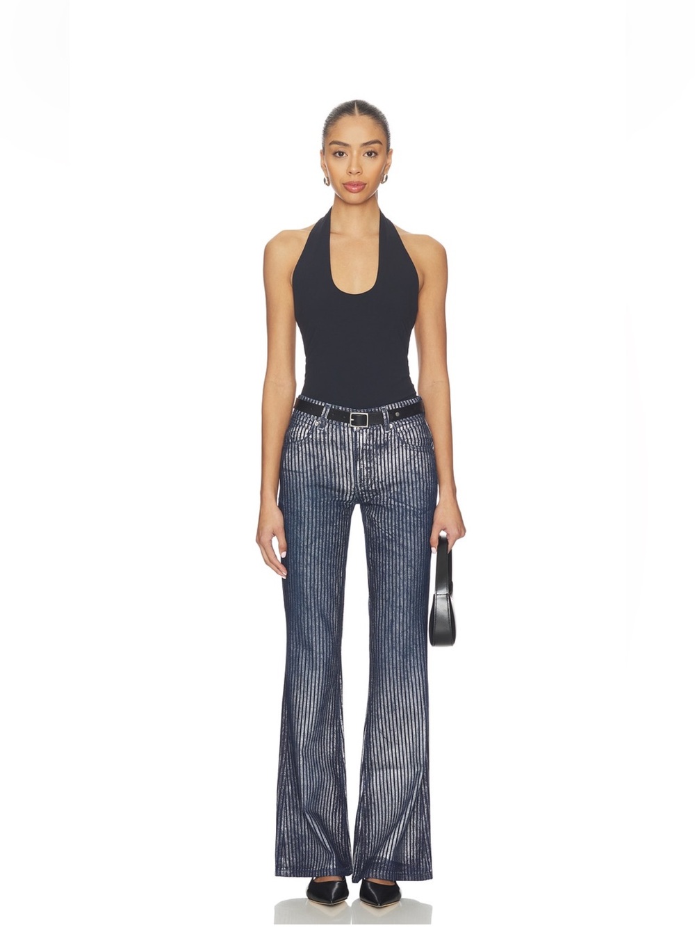FREE PEOPLE WEST COAST RELAXED METALLIC FLARE JEANS